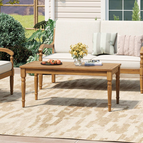 English Elm Christopher Knight Home® - Acacia Vintage Carved Outdoor Coffee Table with Natural Finish, Sturdy Rounded Legs, 43.6x22.75x5.5" N768P271732D