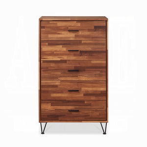 English Elm Walnut 5-Drawer Chest with Sleek Black Metal Legs, Spacious Wood Case-Frame & Smooth Glide Drawers B062P209027