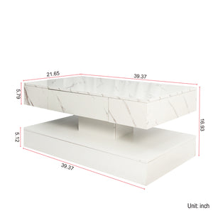 English Elm 16.93IN LED Coffee Table with Remote RGB Lighting, Spacious Drawer, Melamine Finish, Modern Elegance White,White Marble W331P269983
