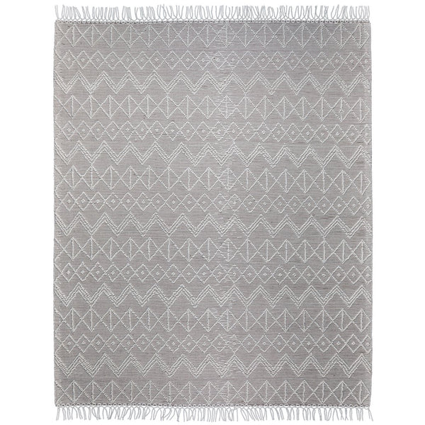 English Elm Orton Handwoven 8x10 Wool Area Rug Ivory Taupe Geometric Pattern with Hand-Knotted Fringe, Durable 96" x 120" B136P188403