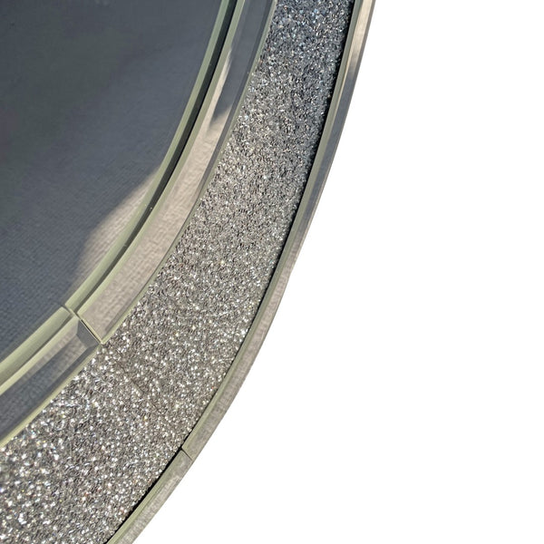 English Elm Oval Frameless Wall Mirror with Crushed Crystal Inlay Glam Silver Accent Decor W3836P427781