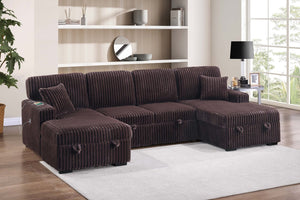 English Elm 3pc Corduroy Sectional Sleeper Sofa with Dual Storage Chaise Modular Living Room Set B011S02157