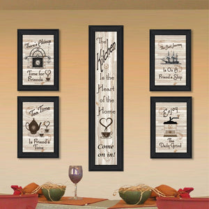 English Elm "kitchen Friendship Five Piece Framed Vignette Set with Matte Black Wood Gallery Wall Art B06787049