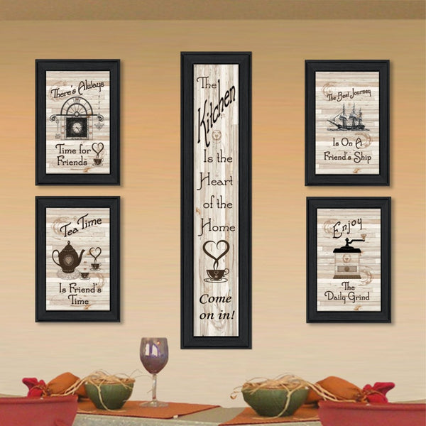 English Elm "kitchen Friendship Five Piece Framed Vignette Set with Matte Black Wood Gallery Wall Art B06787049