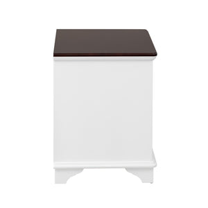 English Elm U Can Louvered End Table with Woven Grass Baskets Ottoman Legs Farmhouse Storage White N724P401353K