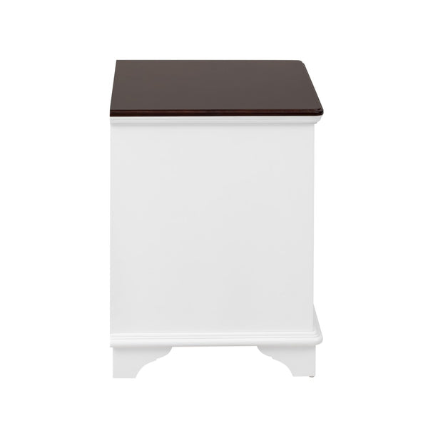 English Elm U Can Louvered End Table with Woven Grass Baskets Ottoman Legs Farmhouse Storage White N724P401353K