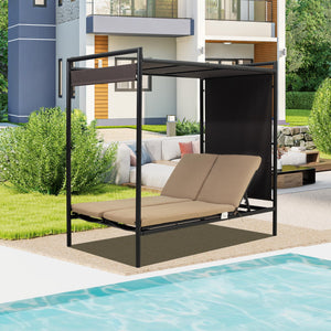 English Elm Outdoor 2-Seat Patio Porch Swing with Steel Frame, PE Rattan, 750lb Capacity, Plush Cushions, Weatherproof Dark Brown,Dark Gray W1859S00133