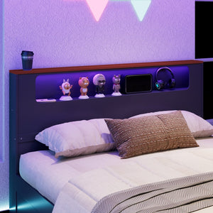 English Elm Full Size Wood Platform Daybed with Trundle Desk Rgb Led Lighting Gaming Bedroom Black+Red LT000284AAR