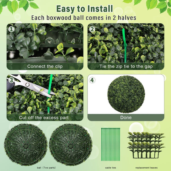 English Elm 22.4in Faux Boxwood Spheres Uv Resistant Outdoor Topiary Set for Porch Patio Garden W2945P460788