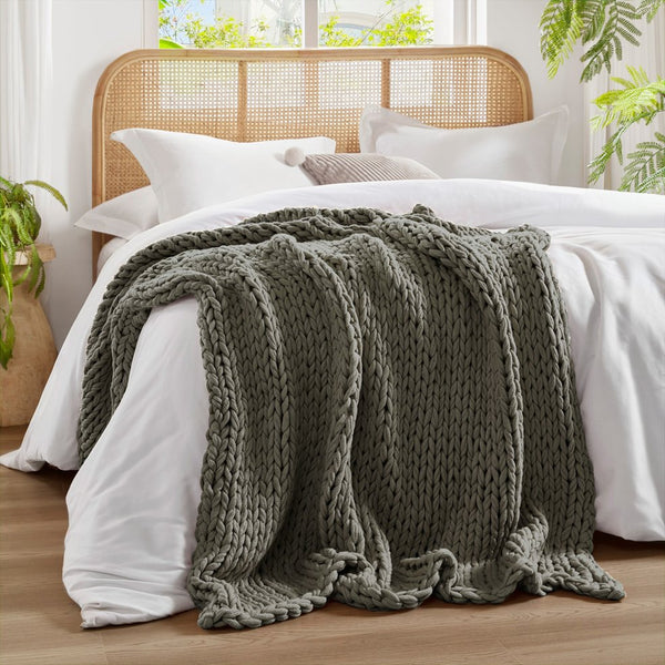 JLA Home Madison Park - Hand double-knitted throw blanket — ultra-soft, OEKO-TEX certified acrylic, modern boho accent for year-round comfort Charcoal MP50-7315