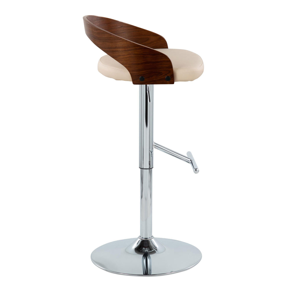 English Elm Grotto Mid-Century Adjustable Swivel Barstool Set of 2 — Cream Faux Leather, Chrome Base, T-Footrest B202S00928