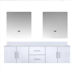 English Elm Glossy White Double Bath Vanity 72 in W x 22 in D with Cultured Marble Top, Soft-Close Drawers, LED Mirrors B2731S00880