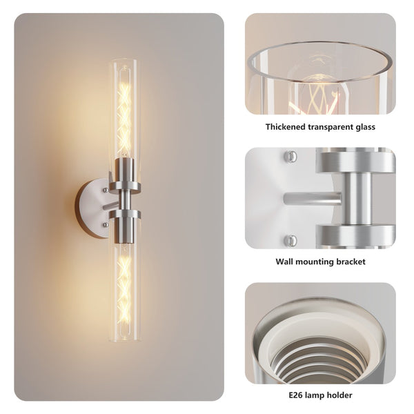 English Elm Wall Sconces Set Of Two, Modern Brushed Nickel Fixtures With Clear Glass Shades For Elegant Illumination W2312P389966-GIGA