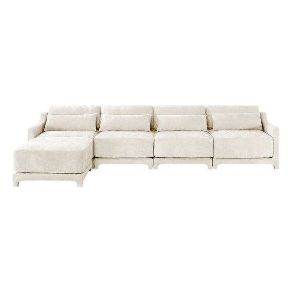 English Elm Four-Seater Modular Sofa With Movable Ottoman, Soft Chenille Fabric, Ergonomic Design For Any Room W714S01201