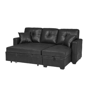 English Elm Sleeper Sectional Sofa with Storage Chaise Tufted Black Fabric L-shaped Living Room W5568S00037