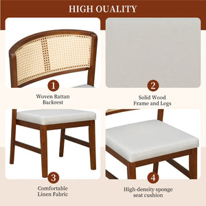 English Elm Rattan Back Armless Dining Chairs Upholstered Seat Rubberwood Frame Kitchen Set of 2 Walnut N842P400687W