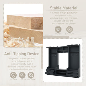 English Elm 4-in-1 Hall Tree with Bench, 7 Hooks, 2 Cabinets & 4 Drawers for Entryway Storage and Seating Antique Blue W1580S00091