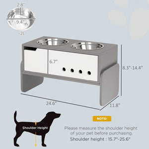 English Elm Dog Feeding Station with Adjustable Height Stainless Steel Bowls and Hidden Storage T3971P412263