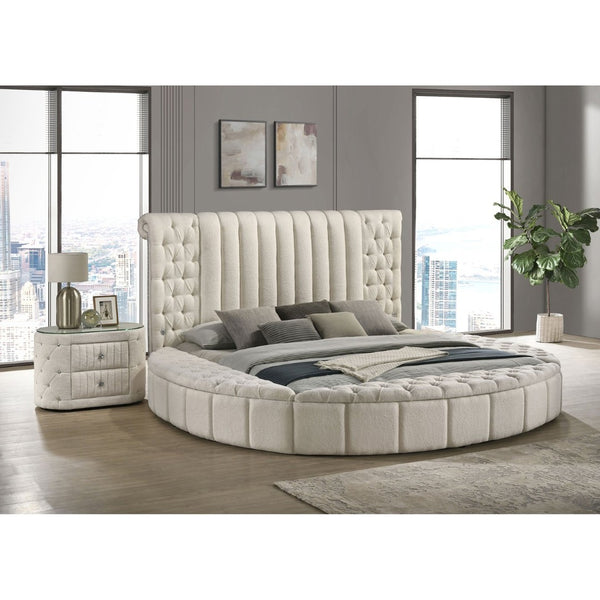 English Elm Santiago Boucle Queen Bed with Curved Frame Tufted Storage Base and Usb Charging B062S01673