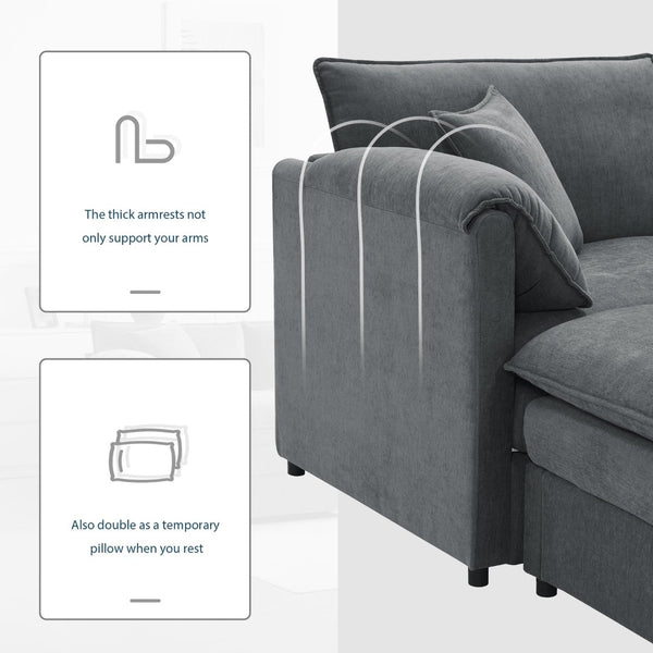 English Elm [video]103" Chenille L-shaped Sectional with Movable Ottoman Deep Seat Cloud Sofa Dark Gray N723S0687B