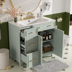 English Elm 36" Modern Bathroom Vanity with Ceramic Sink, Soft-Close Doors, Double-Layer Drawer & Storage Elegance Green N729P289163F