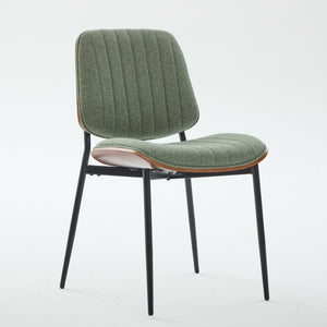 English Elm Dining Chairs Mid Century Modern Set of 2 Walnut Bentwood Back PU Upholstered Seats Ergonomic Design, Stable Metal Legs Olive Green W1143P379861