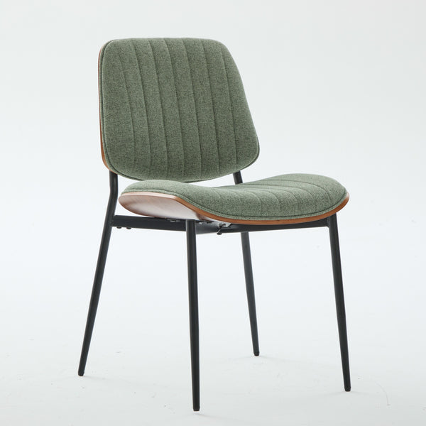English Elm Dining Chairs Mid Century Modern Walnut Back Faux Leather Upholstered Seat Ergonomic Curved Back Waterproof PU Fabric Stable Metal Legs Olive Green W1143P379861