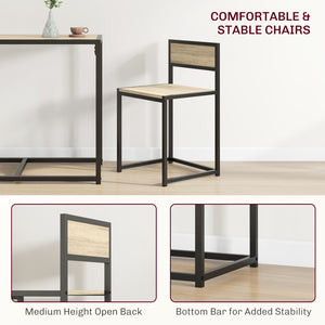 English Elm Homcom Industrial 3 Piece Dining Set Steel Legs Mdf Top Compact Kitchen Seating Oak W2225P229083