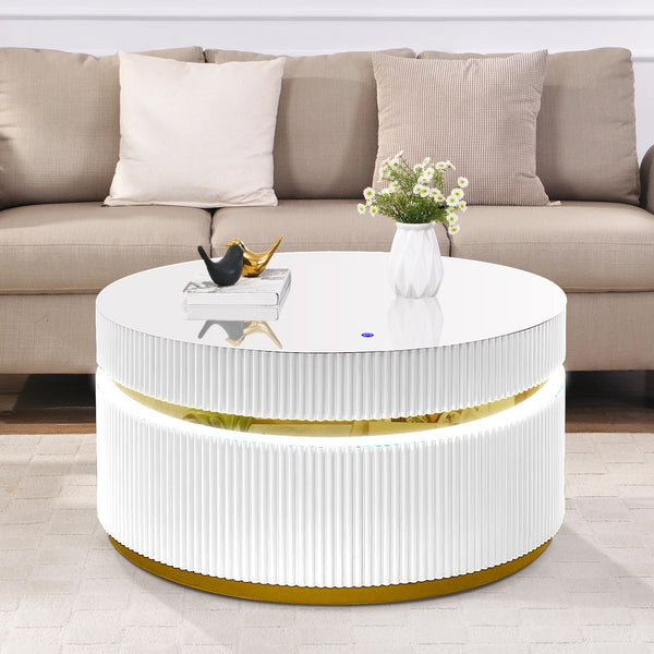English Elm Tavita Round Glass Coffee Table 39" with Custom LED Ambient Lighting, Minimalist Modern Centerpiece B061P253484