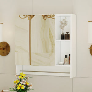 English Elm Bathroom Mirror Cabinet Wall Mounted with HD Mirror, 4 Compartments, Towel Rack, Moisture-Resistant Storage White W2984P228640