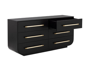 Sunpan Tarrant Dresser - Modern Black Oak Design with Raffia Wrapped Handles and Elegant Curves for Style