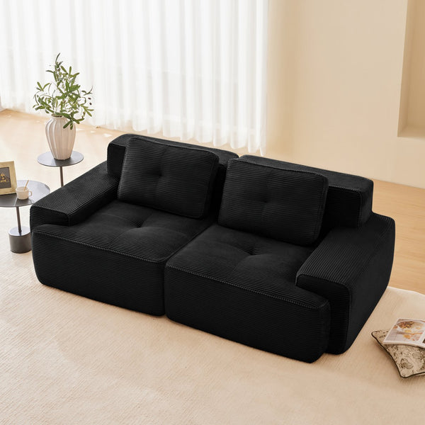 English Elm 82" Modern L-Shaped Modular Sectional Sofa with Plush Corduroy, Deep Seats, Tufted Elegance Black W714P364685