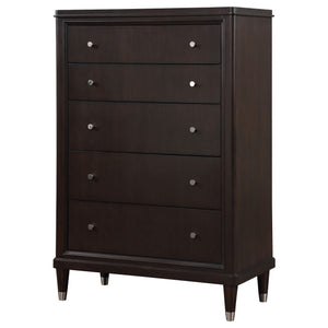 English Elm Niguel Rich Brown 5-Drawer Chest with Silver Knobs & Tapered Legs — Contemporary Bedroom Storage B062P354067