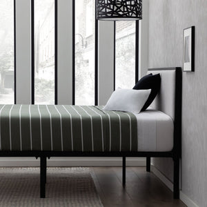 English Elm Edenbrook Metal Platform Bed with Upholstered Headboard, Gray King — 800lb Slat Support, Easy Assembly B350P394801