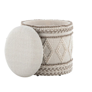 English Elm 18" Handwoven Wool Storage Ottoman Tufted Knotted Lid Bohemian Living Room Seat B202P471519