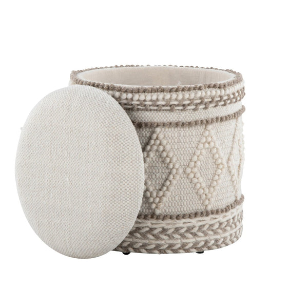 English Elm 18" Handwoven Wool Storage Ottoman Tufted Knotted Lid Bohemian Living Room Seat B202P471519