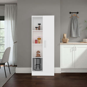 English Elm White Tall Narrow Kitchen Pantry Cabinet with Open Shelves and Concealed Storage Door B062P483731