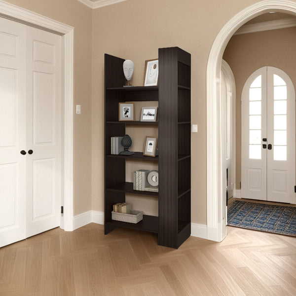 English Elm Doney 5-Shelf Open Bookcase Stained Walnut – Vertical Contemporary Storage, Scratch-Resistant Melamine Finish, 63.7"H x 28.6"W x15.3"D B128P375325