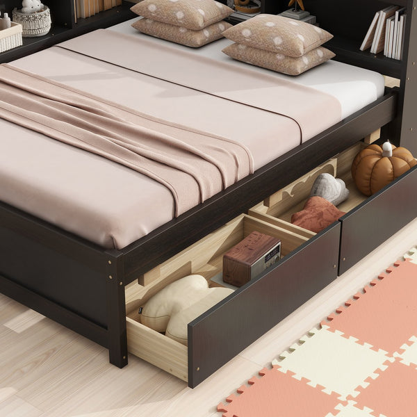 English Elm Full Size L-Shaped Bed With Bookcases, Usb Ports & Storage Drawers - Smart Space-Saving Solution! W504S00220