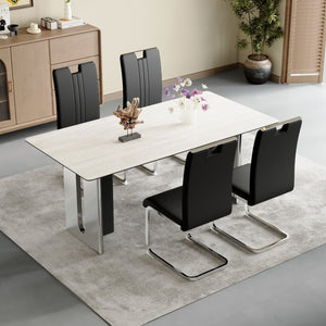 English Elm Set Of 4 Bow-Shaped Black Pu Chairs - Modern Elegance For Dining, Office, And Lounge Spaces W3226P279082-GIGA