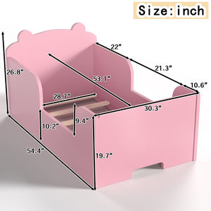 English Elm Toddler Bear Shaped Pine Floor Bed Low Profile Frame Safe Rounded Edges Kids Room W1580P373260