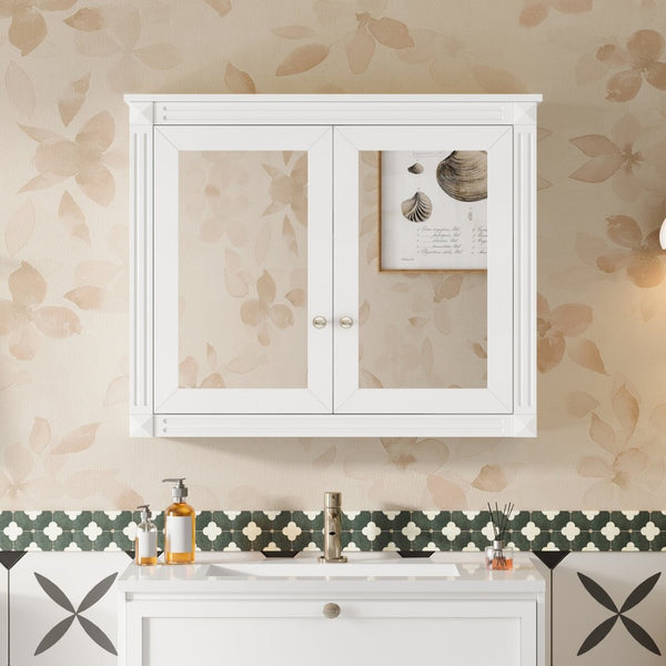 English Elm 36'' Wall Mounted Medicine Cabinet with Dual Mirrors Soft Close Doors Bathroom Storage White N710P371186K