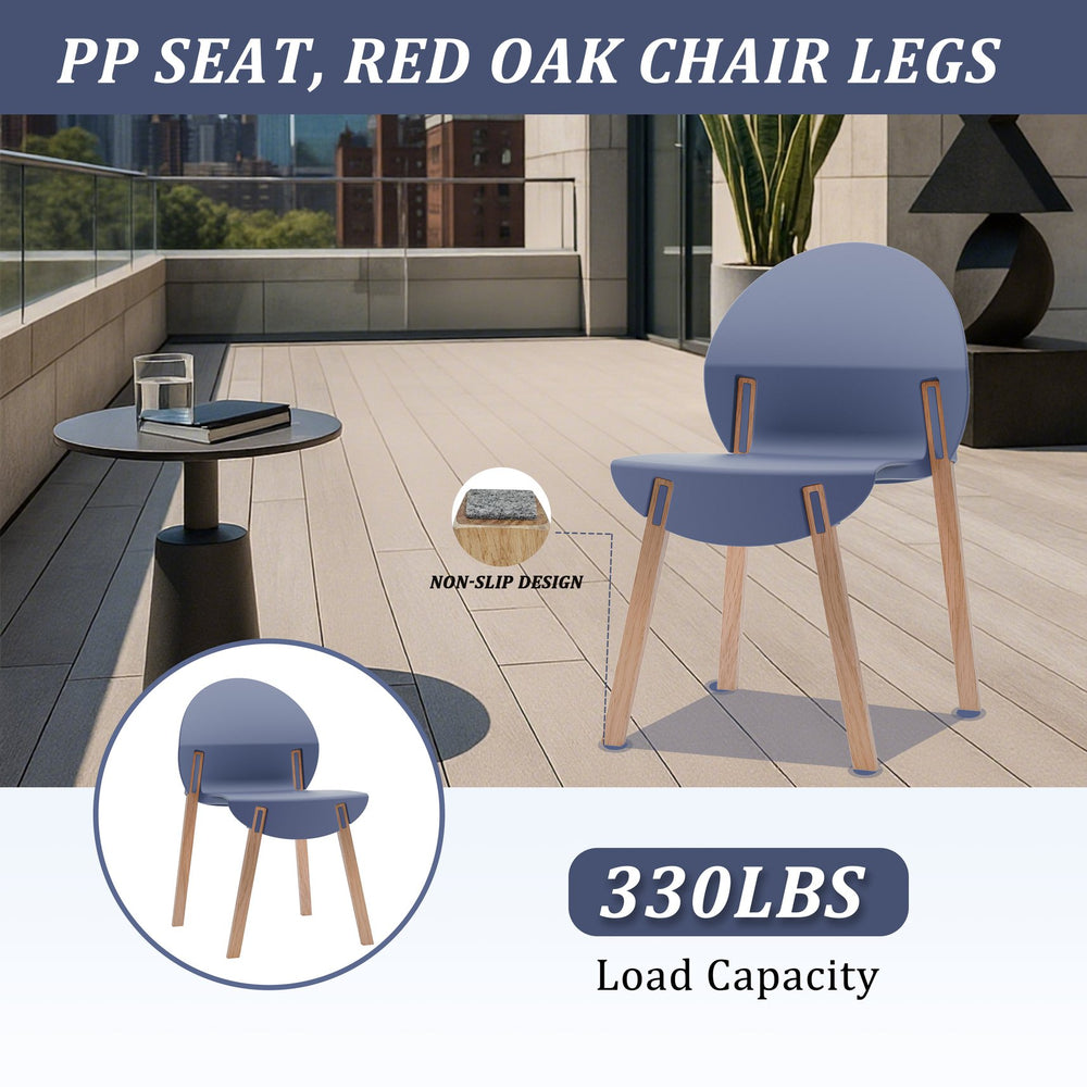 English Elm 4-Pack Grey Blue Chairs with Solid Red Oak Legs, Ergonomic PP Seats, 330lb Strength, Easy-Clean Finish W3450P322868