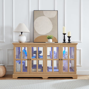 English Elm Led Antique Display Cabinet With Adjustable Shelves, 4 Glass Doors & Smart Led Lighting For Collectibles W2275P231689