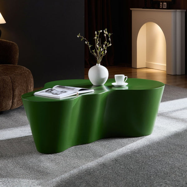 English Elm 50 Inch Sculptural Fiberglass Coffee Table Ready to Use Focal Point for Modern Living Rooms Green W876P452391