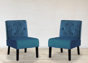English Elm Reese 53" Armless Button Tufted Accent Chair Set of 2 with Velvet Upholstery, Curved Back Comfort Blue B2735P271023