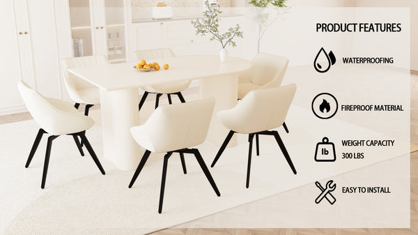 English Elm 63" Elegant Medieval Modern Cream Mdf Dining Table Set With 6 Beige Pu Chairs & Black Legs W2189S00762