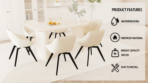 English Elm 63" Cream Mdf Dining Table and Six Beige Pu Chair Set with Sculpted Legs W2189S00848