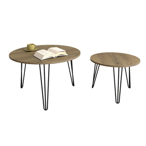 English Elm 27.56'' Round Nesting Coffee Table Set of 2 with Smooth Wooden MDF Tops and Sturdy Metal Bases for Stylish Living Spaces Rustic Brown 30.91 L x 29.92 W x 4.92 H W808P176732