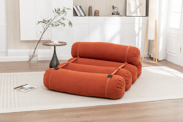 English Elm Adjustable Corduroy Floor Sofa with 5 Modular Cylinders for Custom Lounging and Ultimate Comfort Orange W1170P365599